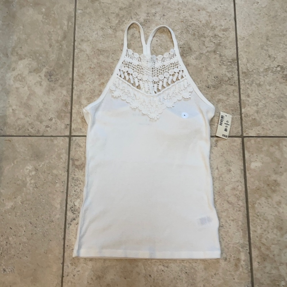 Cream racer back lace tank